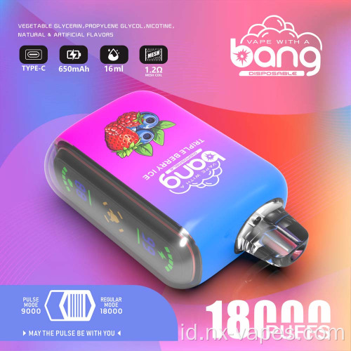 Bang pulsa 18k puff ganda mesh sekali pakai vape
